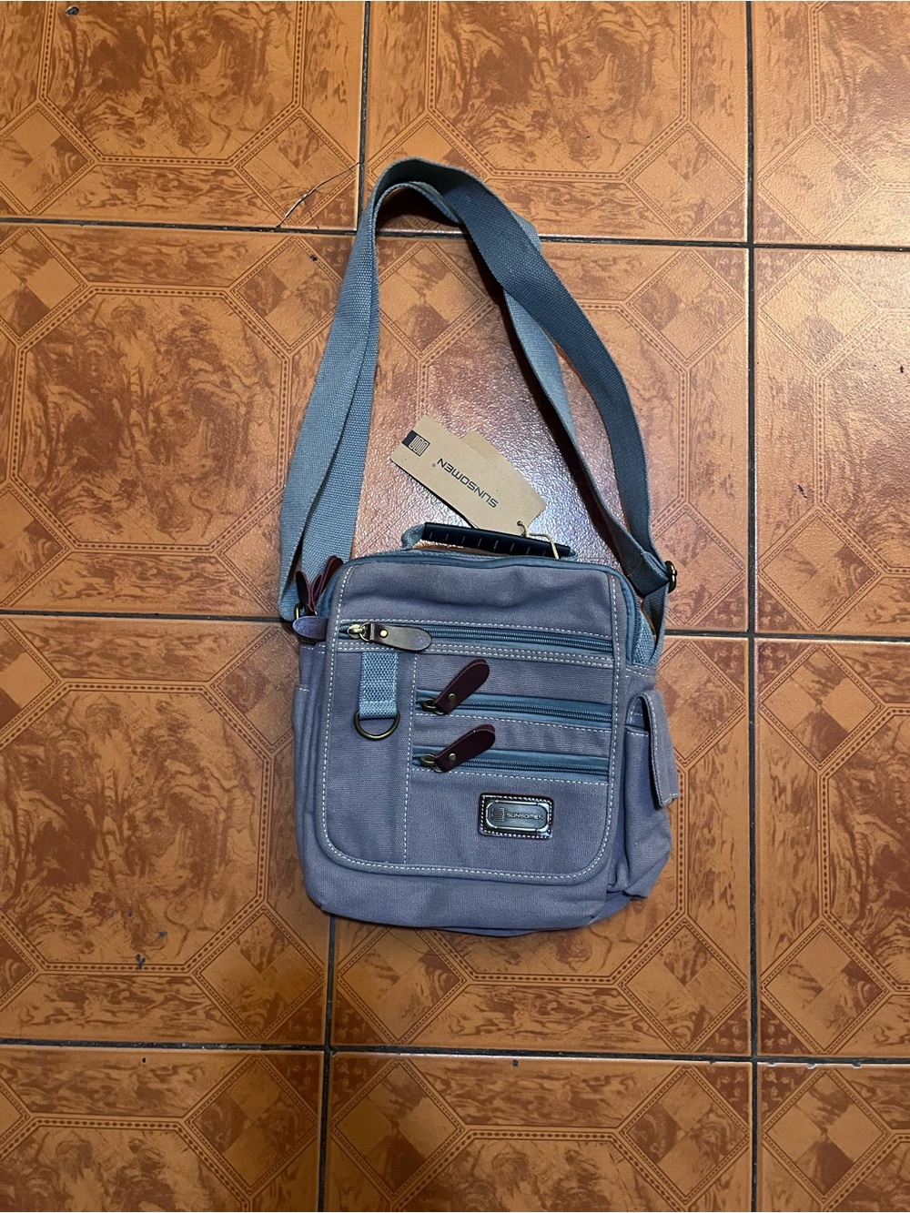 Casual Men's Gray Canvas Messenger Bag with Adjustable Strap